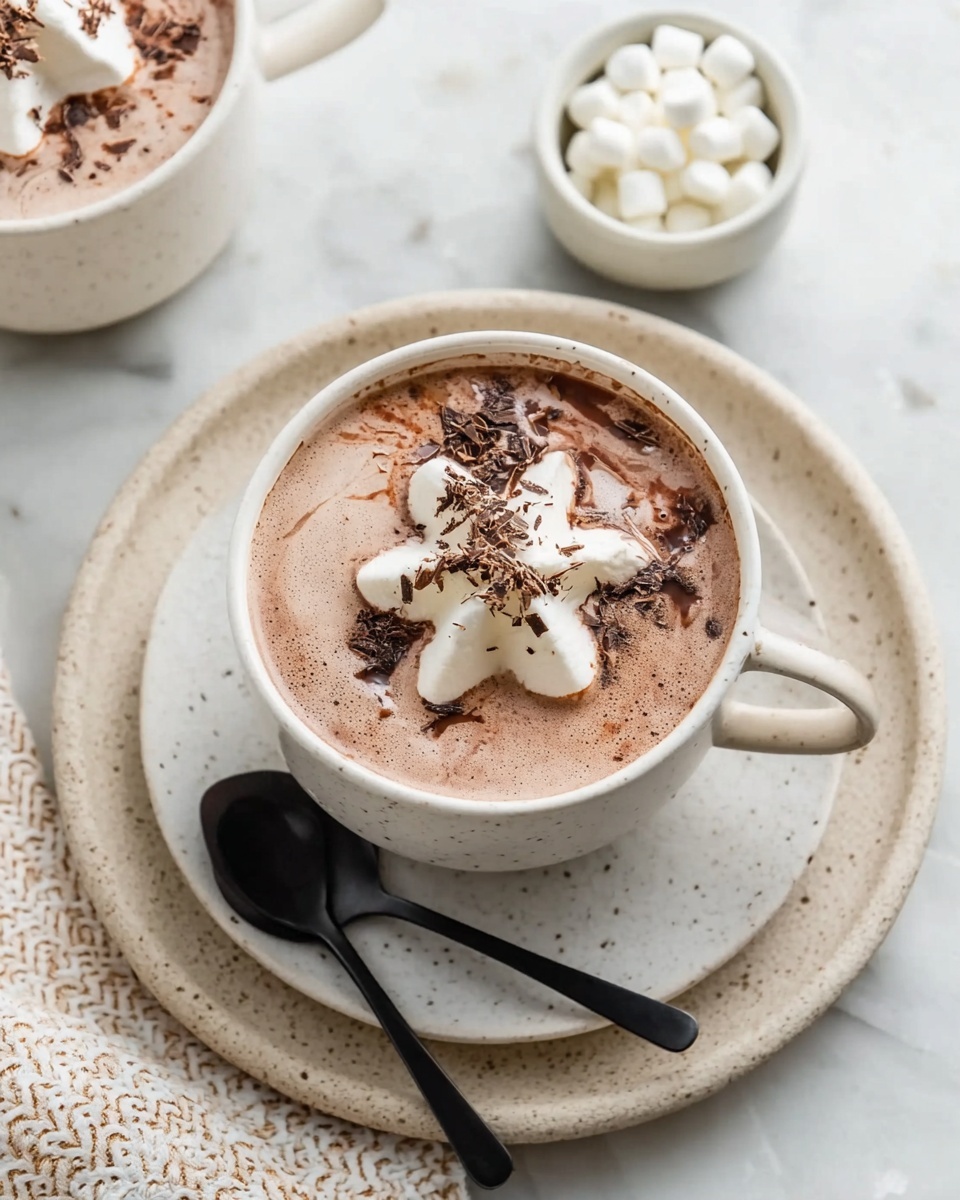 The image shows two white mugs on a white marbled surface, each filled with one layer of smooth, creamy chocolate mousse that has a rich brown color and slightly swirled texture. Near the bottom left corner, a small white speckled plate holds a piece of dark chocolate with some chocolate shavings scattered around it. Just above this plate, there is a small white speckled bowl filled with white whipped cream with soft peaks. A beige and white patterned cloth is placed beside the mugs, adding a cozy touch to the scene. photo taken with an iphone --ar 4:5 --v 7