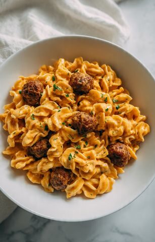 Meatball Pasta with Tomato Sauce and Mozzarella Recipe