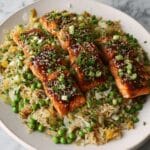 Green Veggie Fried Rice with Baked Maple Sesame Salmon Recipe
