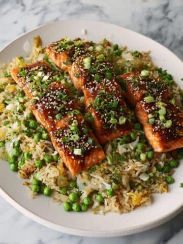 Green Veggie Fried Rice with Baked Maple Sesame Salmon Recipe