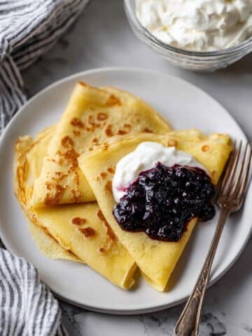 Swedish Pancakes with Yogurt, Jam, and Whipped Cream Recipe