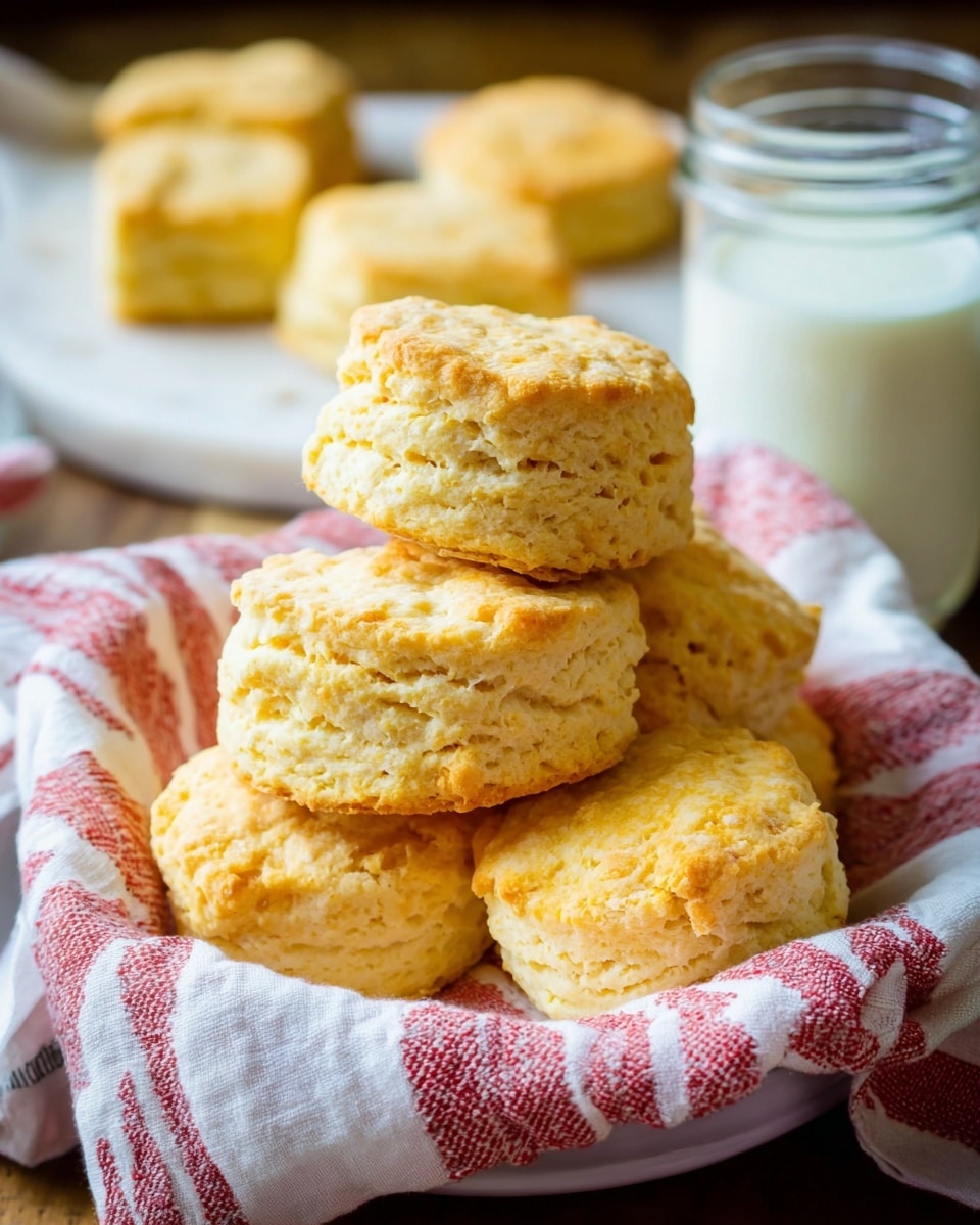 A close-up image of a basket full of several golden-brown biscuits with a rough, crumbly texture. The biscuits are stacked in layers, some resting on top of others, showing irregular shapes and a slightly cracked surface that reveals a soft inside. The basket is lined with a white cloth featuring red stripes, adding a homey feel. The background and surface appear to have a warm wooden tone, softly blurred to keep focus on the biscuits. Photo taken with an iphone --ar 4:5 --v 7