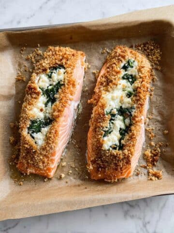 Feta Stuffed Salmon with Herb Crumb Topping Recipe