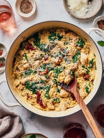 Sun-Dried Tomato and Spinach Chicken Orzo Skillet Recipe