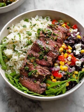 Steak Bowls with Lime, Cilantro, and Black Bean Salsa Recipe