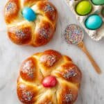 Italian Easter Braided Bread with Dyed Eggs and Sprinkles Recipe