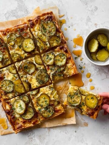 Pickle Lovers' Puff Pastry Pizza with Hot Honey Recipe