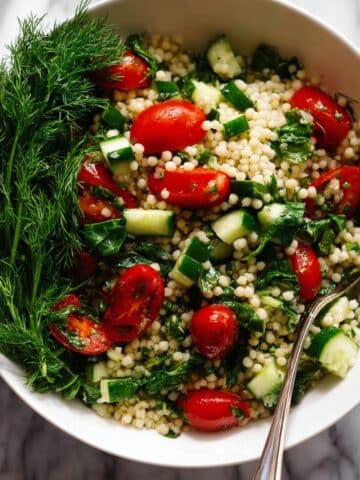 Pearl Couscous Salad with Fresh Vegetables and Lemon Herb Dressing Recipe