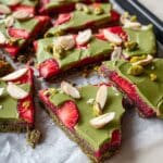 Strawberry Matcha Almond Bark with Pistachios and Sliced Almonds Recipe