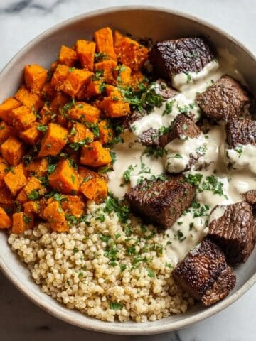 Butternut Squash & Garlic Herb Steak Bowls Recipe