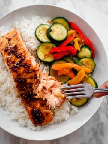 Chili Crisp Salmon with Cucumber Sweet Pepper Salad Recipe