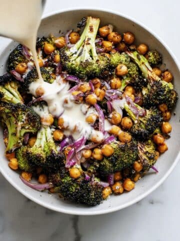 Roasted Broccoli & Chickpea Salad with Tahini-Parmesan Dressing Recipe