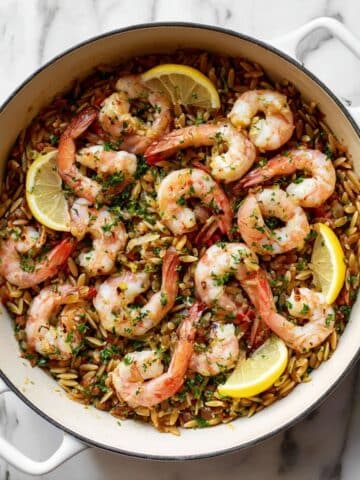 One Pot Garlic Butter Shrimp and Orzo Recipe