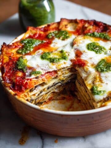 Eggplant Lasagna with Spinach, Ricotta, and Arugula Pesto Recipe