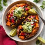 Black Bean Stuffed Sweet Potatoes with Guacamole and Vegan Sour Cream Recipe