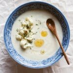 Creamy Roasted Cauliflower Soup with Herb Popcorn Recipe