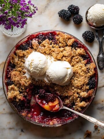 Cinnamon Maple Brown Butter Blackberry Peach Crisp Recipe