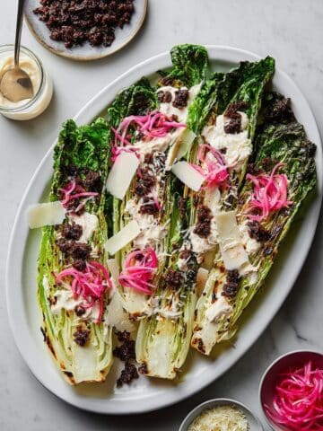 Grilled Romaine Caesar with Pickled Onions and Toasted Bread Crumbs Recipe