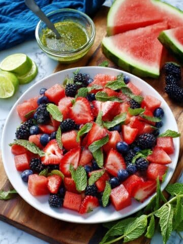 Berry Watermelon Salad with Honey Lime Dressing Recipe