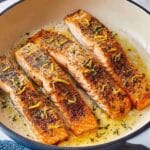 Crispy Skin Lemon Herb Pan Seared Salmon with Arugula Salad Recipe