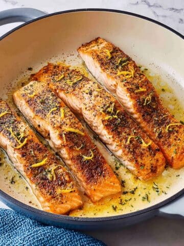 Crispy Skin Lemon Herb Pan Seared Salmon with Arugula Salad Recipe