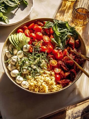 Caprese Pasta Salad with Roasted Cherry Tomatoes and Avocado Recipe
