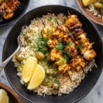 Greek Chicken Skewers with Lemon Rice Recipe