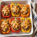 Cheesy Stuffed Bell Peppers with Ground Beef and Rice Recipe
