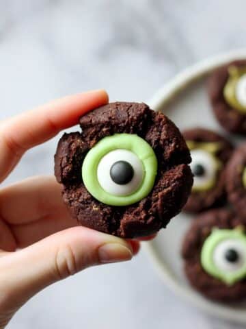 Monster Cookies with Pistachio Cream and Candy Eyes Recipe
